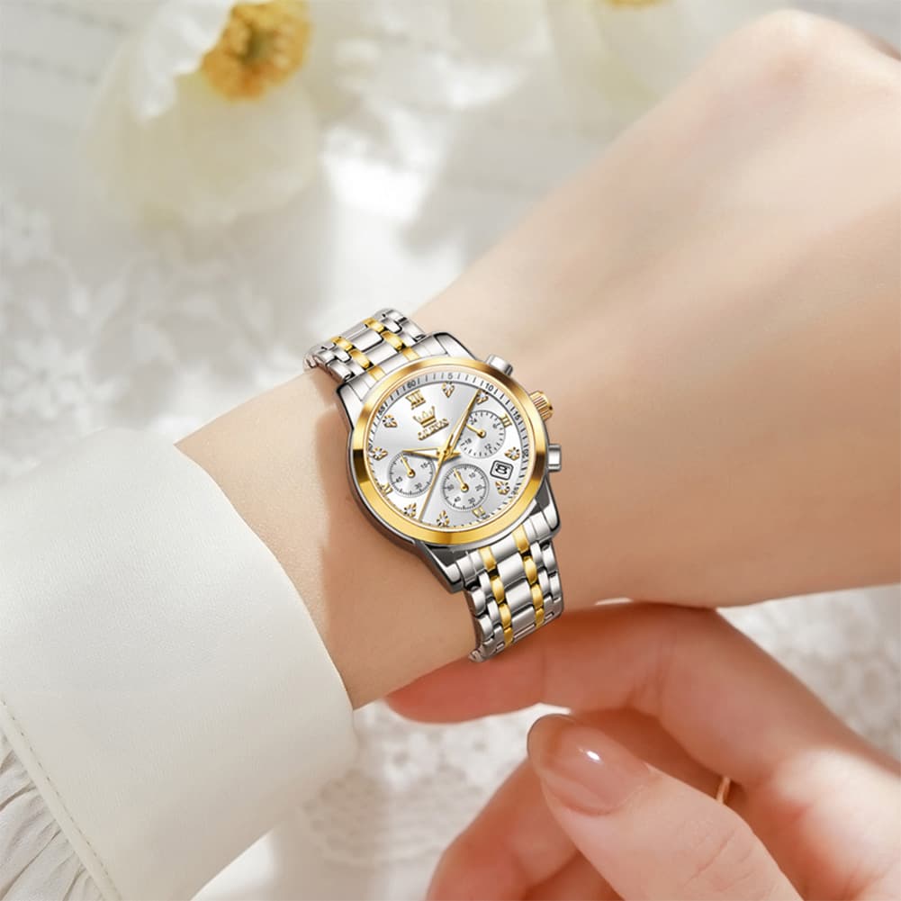 OLEVS 2858 Elegant Moon Phase Chronograph Watch for Women