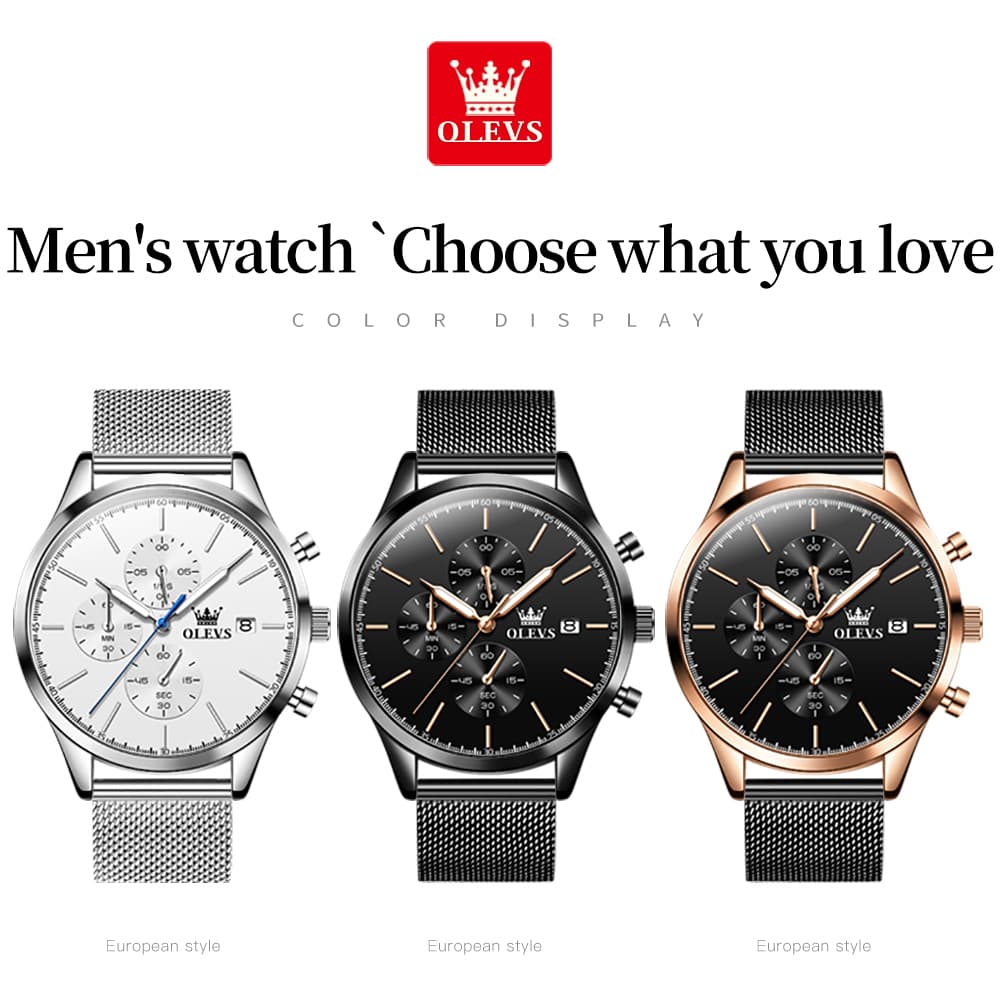 OLEVS 2881 Minimalist Milanese Chronograph Watch for Men