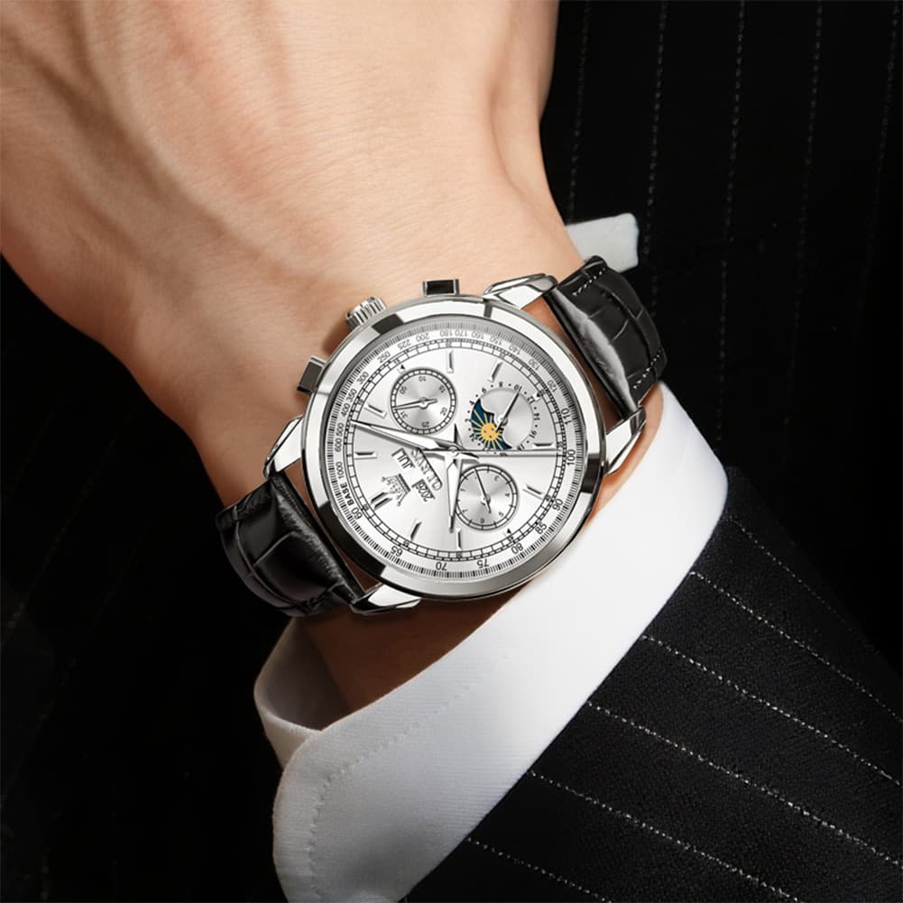 OLEVS Leather Strap Moon Phase Automatic Mechanical Watch for Men 7117