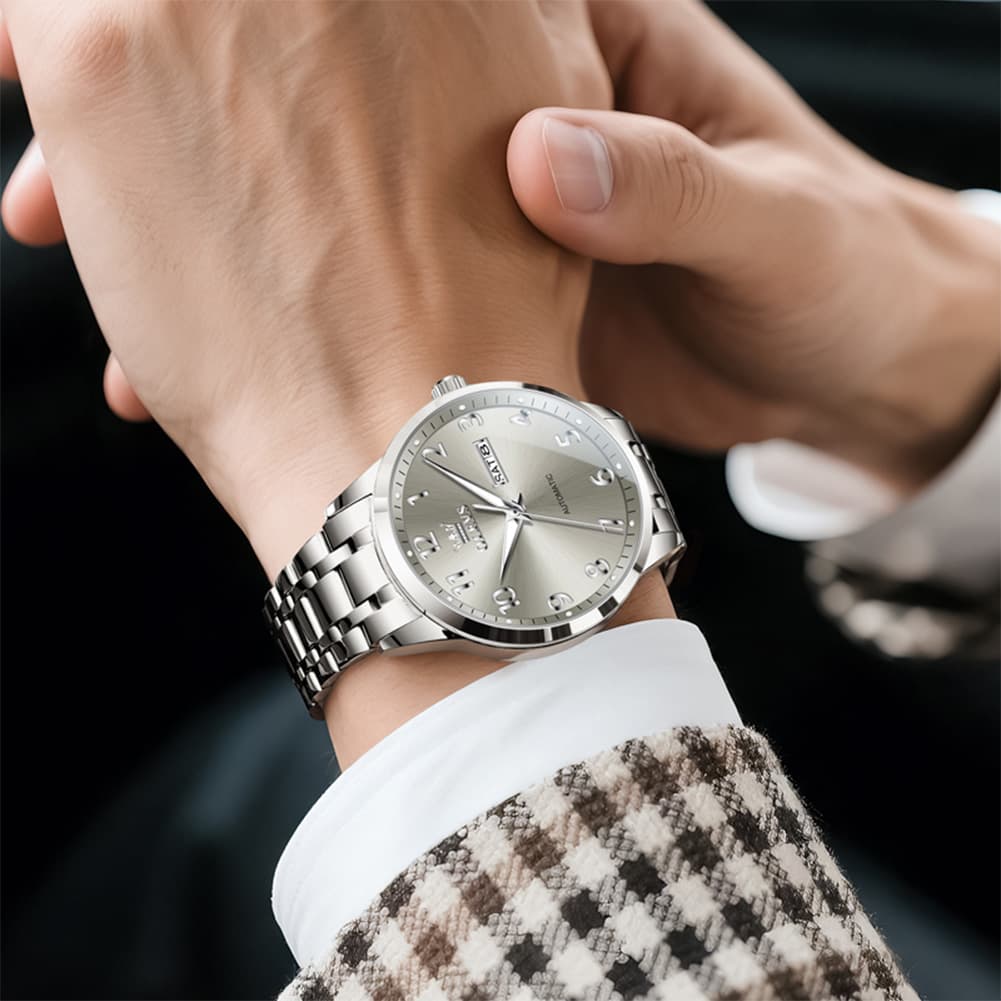 OLEVS 7078 Arabic Numeral Dual Calendar Automatic Watch For Men