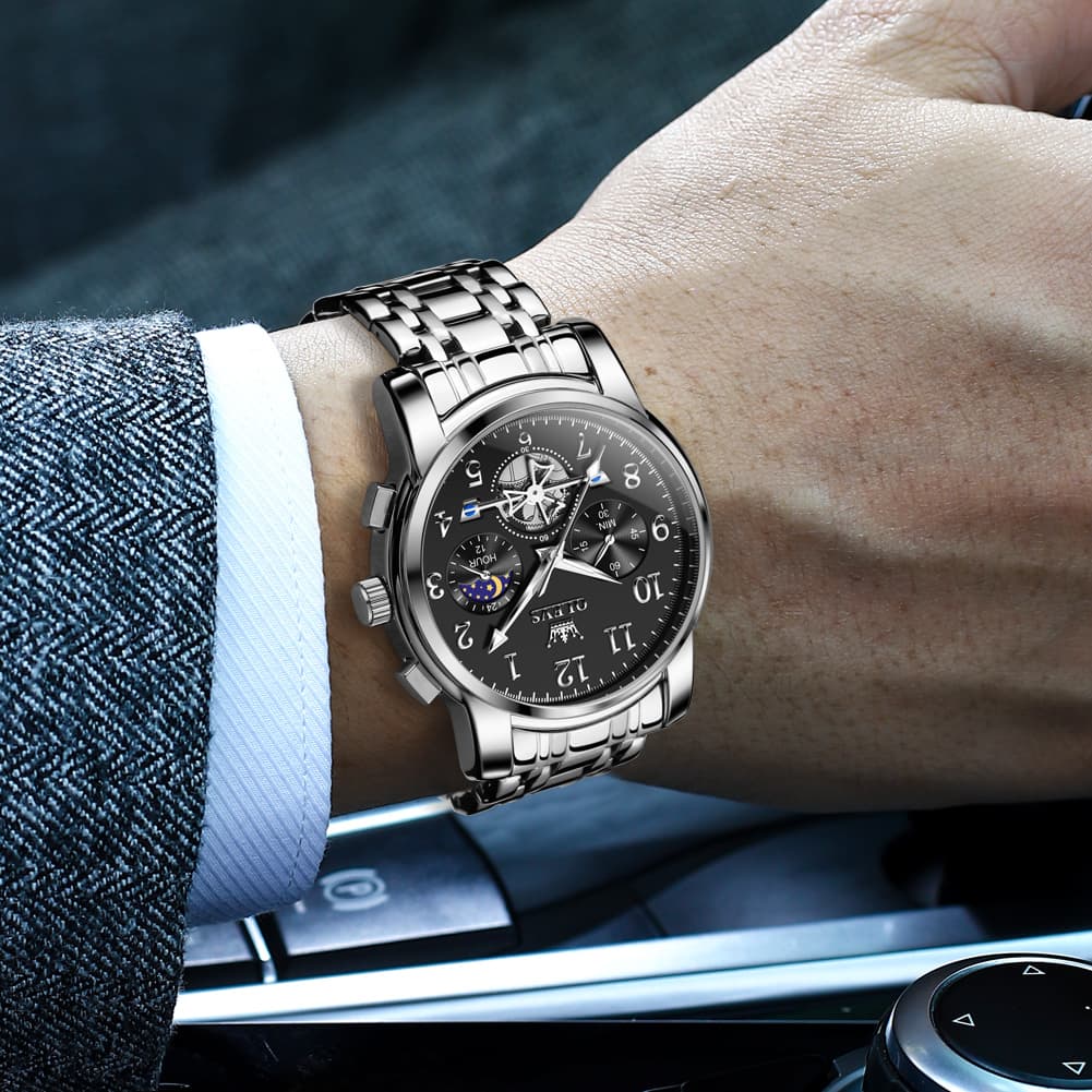 OLEVS 2900 Steel Chronograph Moon Phase Watch for Men