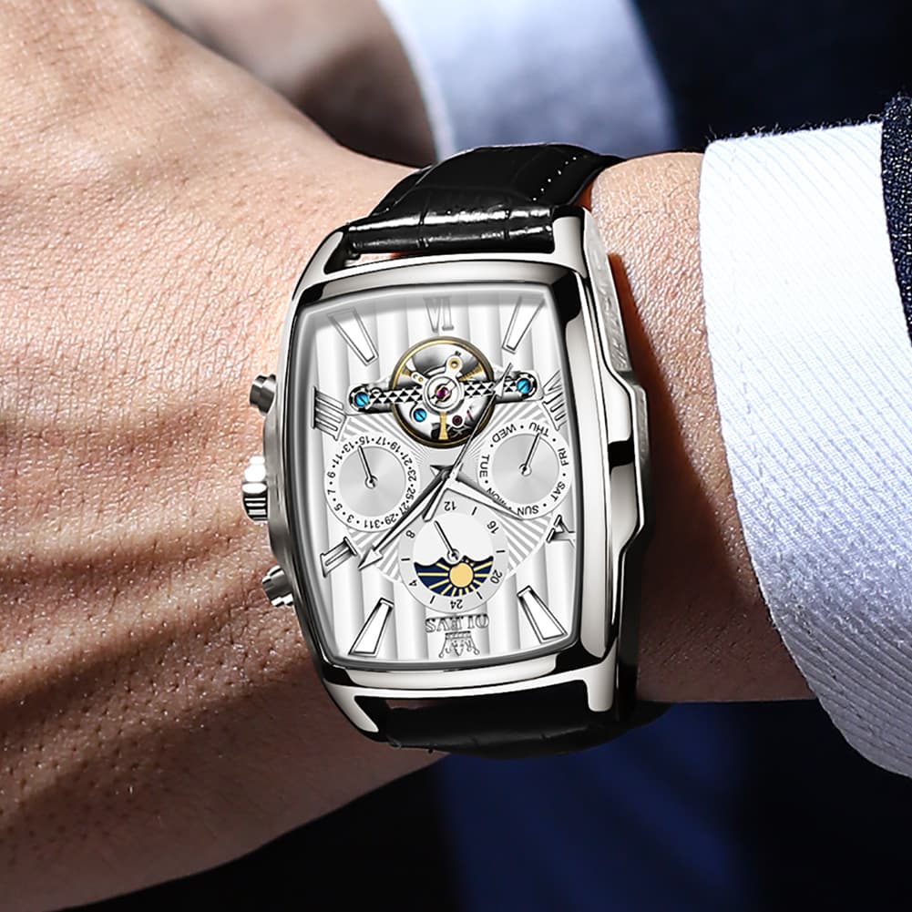 OLEVS 6675 Square Mechanical Moon Phase Watch for Men