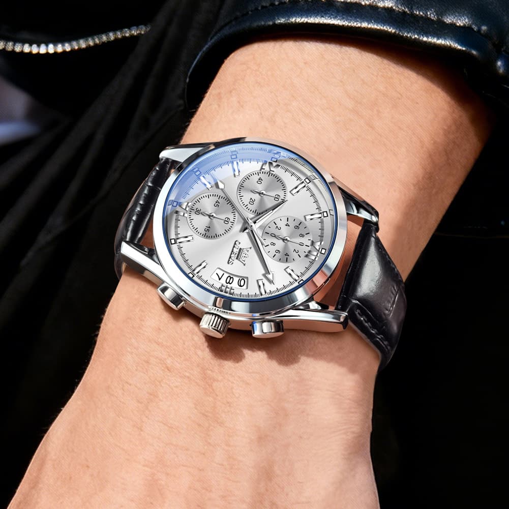 OLEVS 2987 Ultra-Light Leather Chronograph Quartz Watch for Men