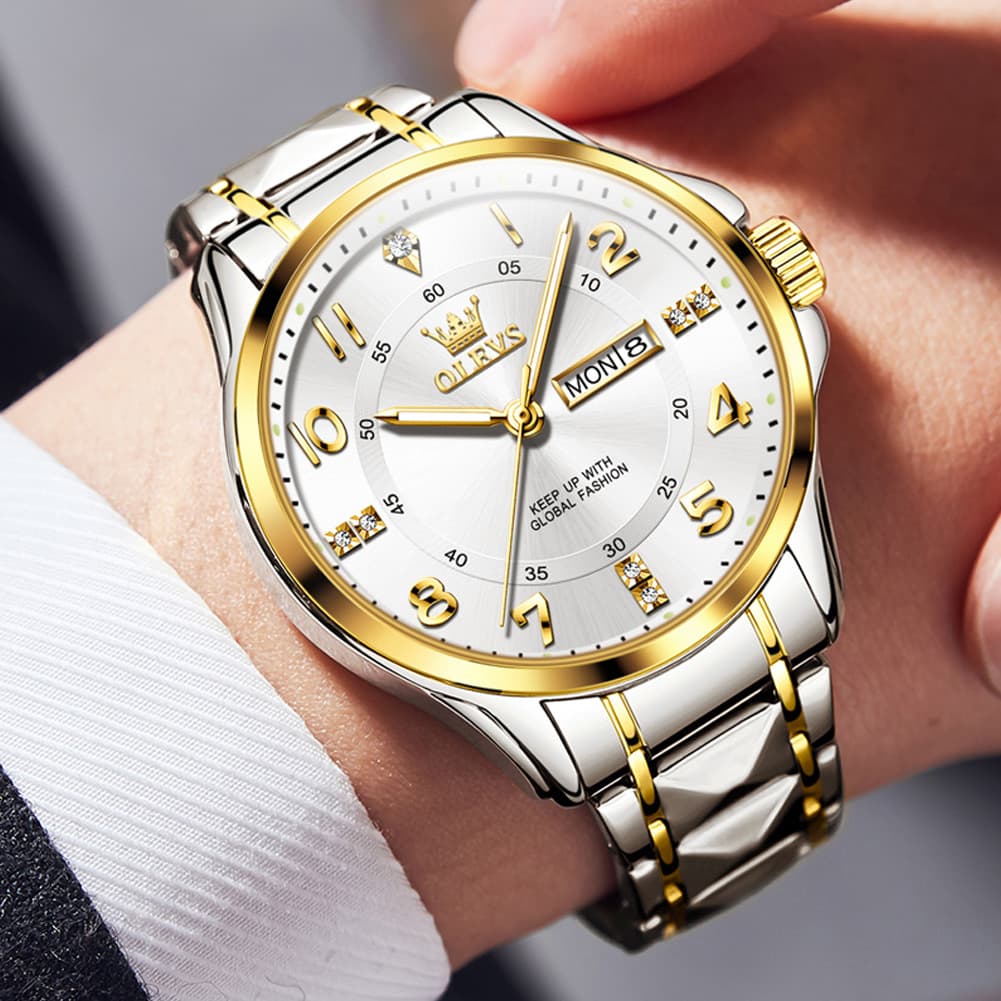 OLEVS 2910 Diamond Day Date Quartz Watch for Men