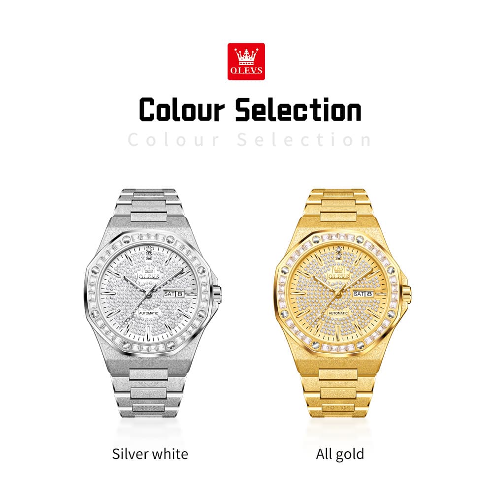 OLEVS Iced Out Diamond Octagonal Automatic Mechanical Watch 9803 for Men