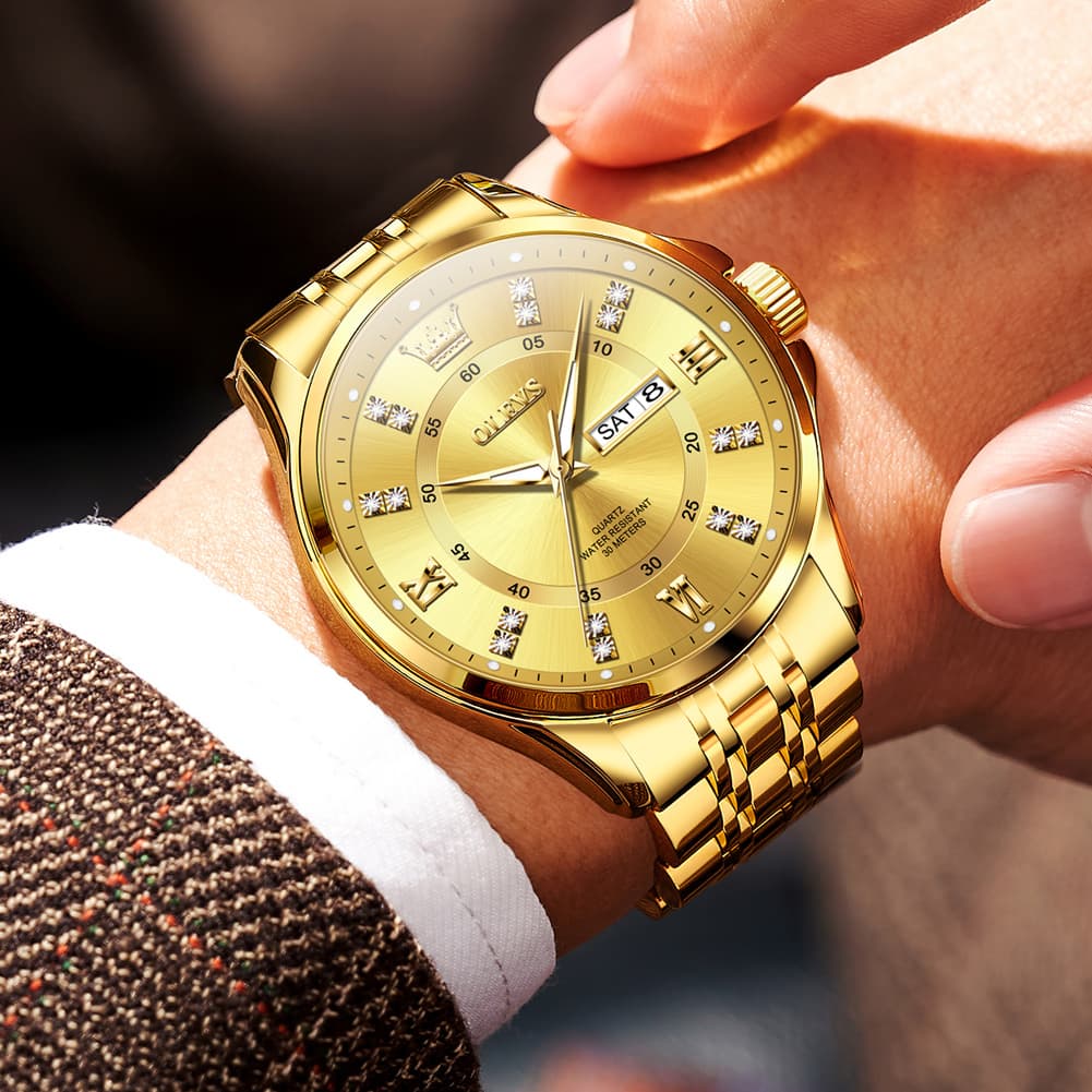 OLEVS 3620 Classic Diamond Quartz Steel Watch for Men
