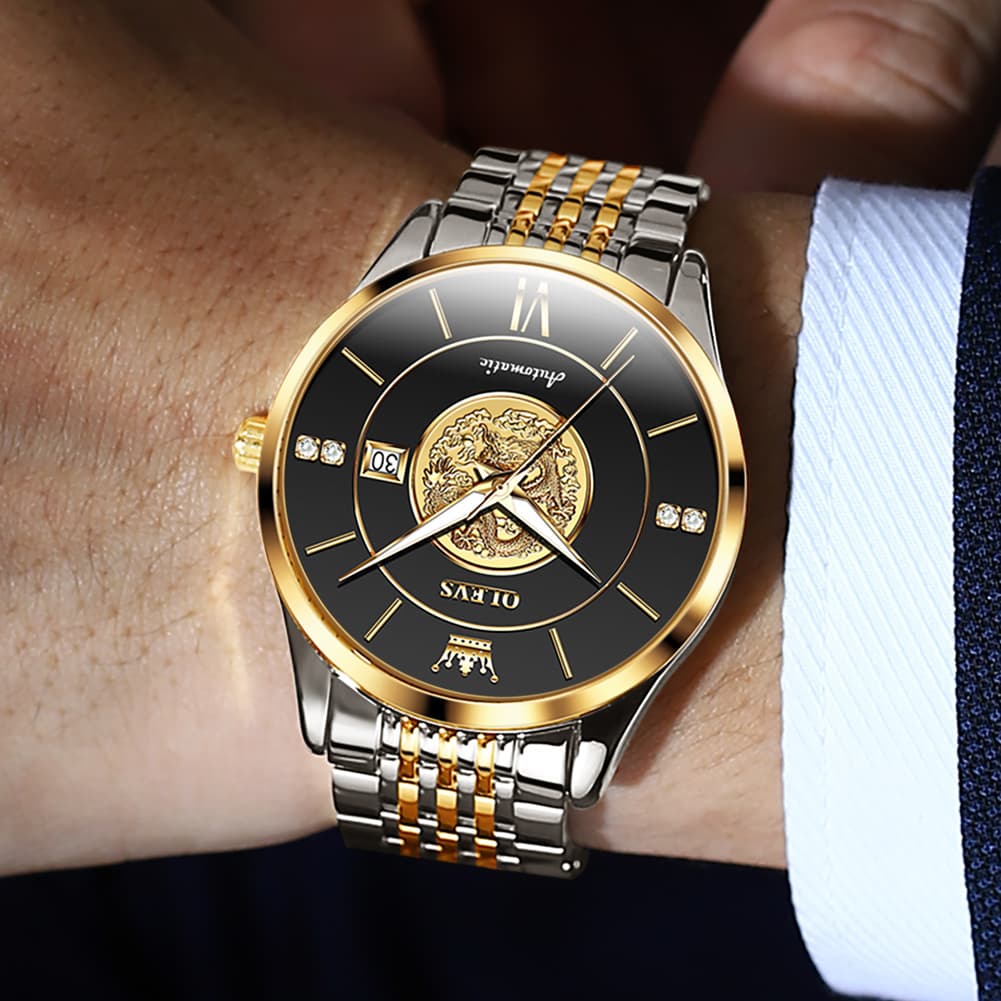 OLEVS 6693 3D Dragon Mechanical Steel Watch for Men
