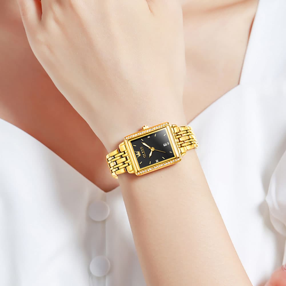 OLEVS 9995 Vintage Rectangular Gold Bracelet Watch for Women
