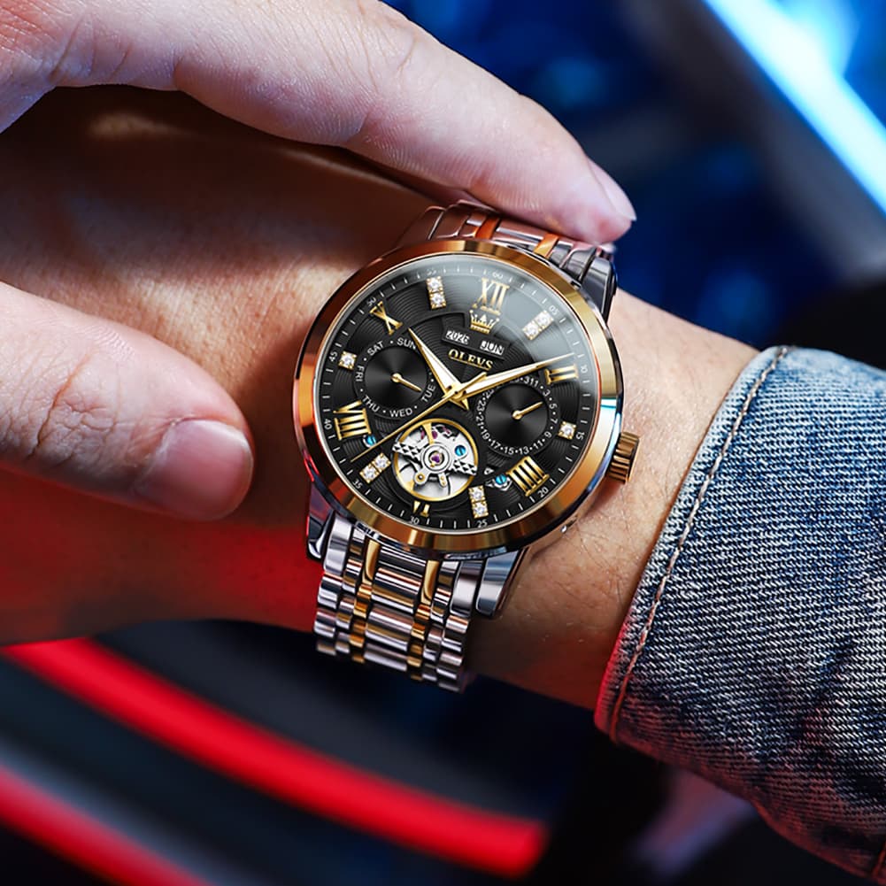 OLEVS 6701 Skeleton Automatic Mechanical Stainless Steel Watch For Men