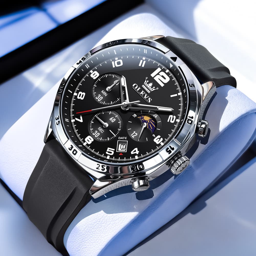 OLEVS 2986 Silicone Moon Phase Chronograph Watch for Men