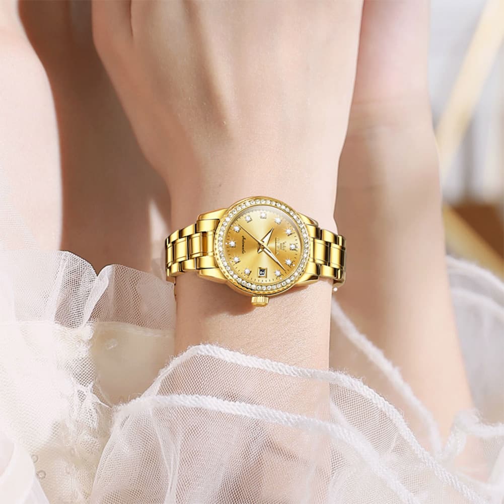 OLEVS 7003N Diamond Bezel Date Mechanical Watch for Women