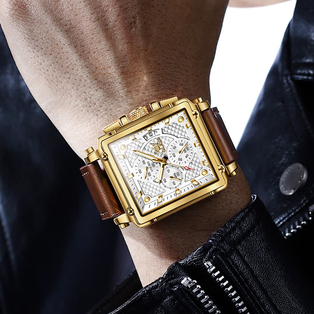 OLEVS 9925 Riveted Square Chronograph Watch for Men