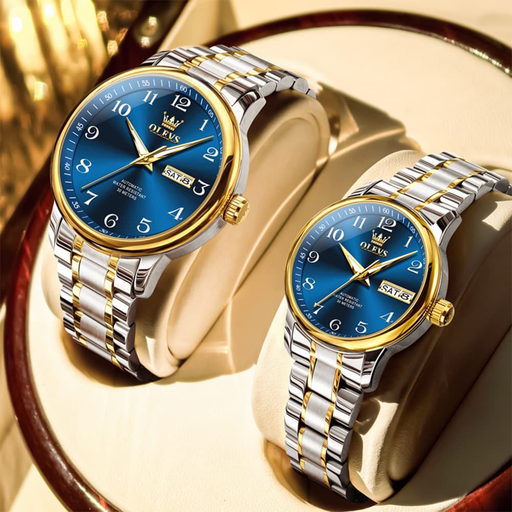 OLEVS 7072 Arabic Numeral Automatic Couples Watch Set