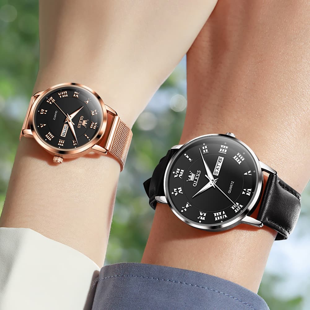 OLEVS 2920 Day Date Quartz Couples Watch Set Men Women