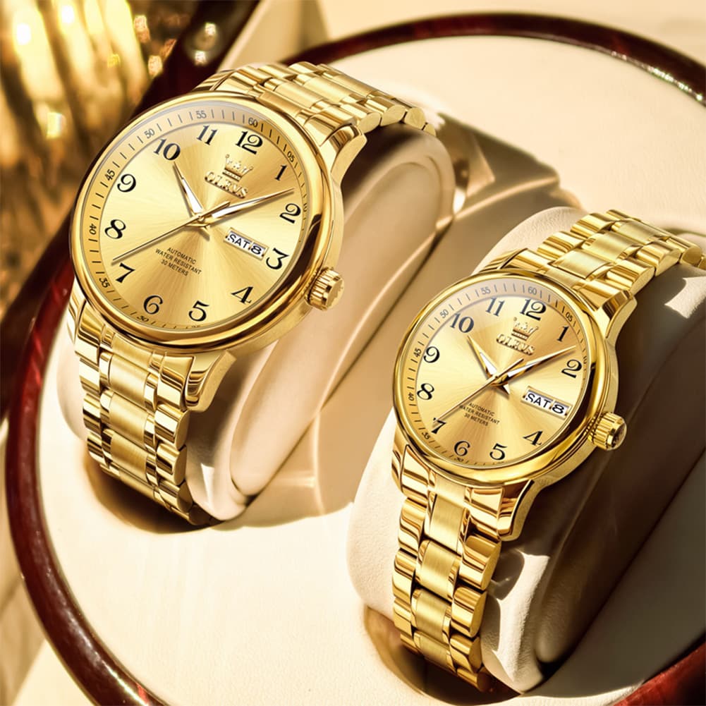 OLEVS 7072 Arabic Numeral Automatic Couples Watch Set