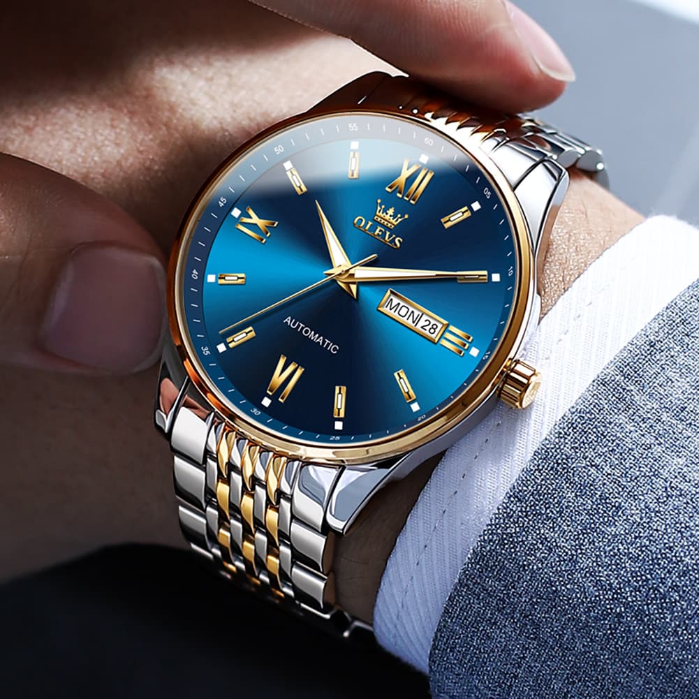 OLEVS 6777 Minimalist Day Date Mechanical Watch for Men