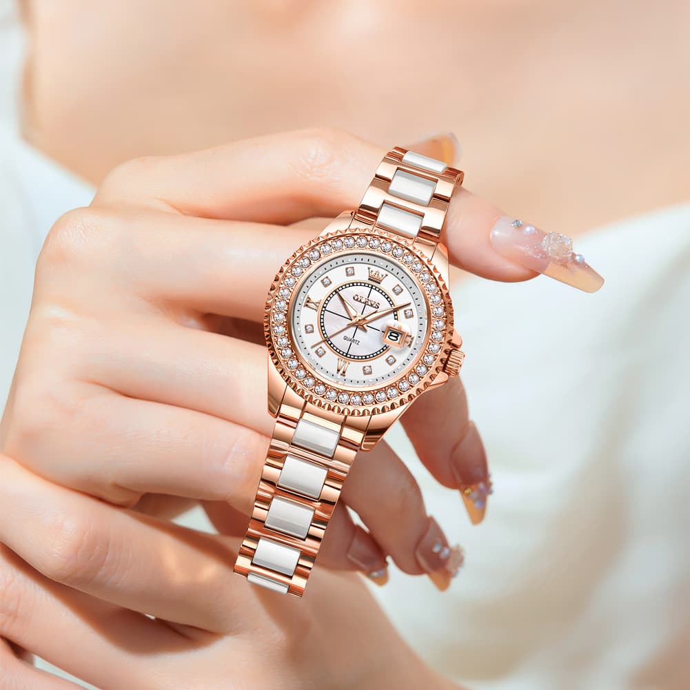 OLEVS Crystal Ceramic Luminous Quartz Watch for Women 3685