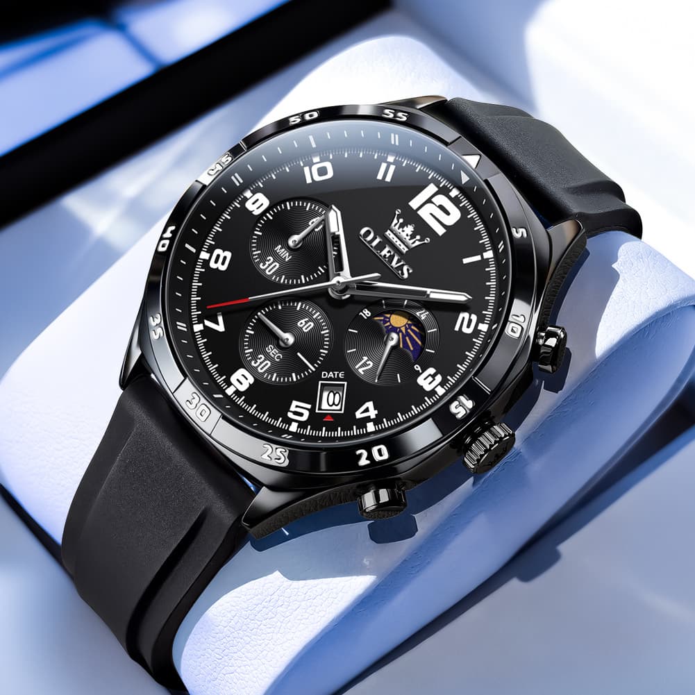 OLEVS 2986 Silicone Moon Phase Chronograph Watch for Men