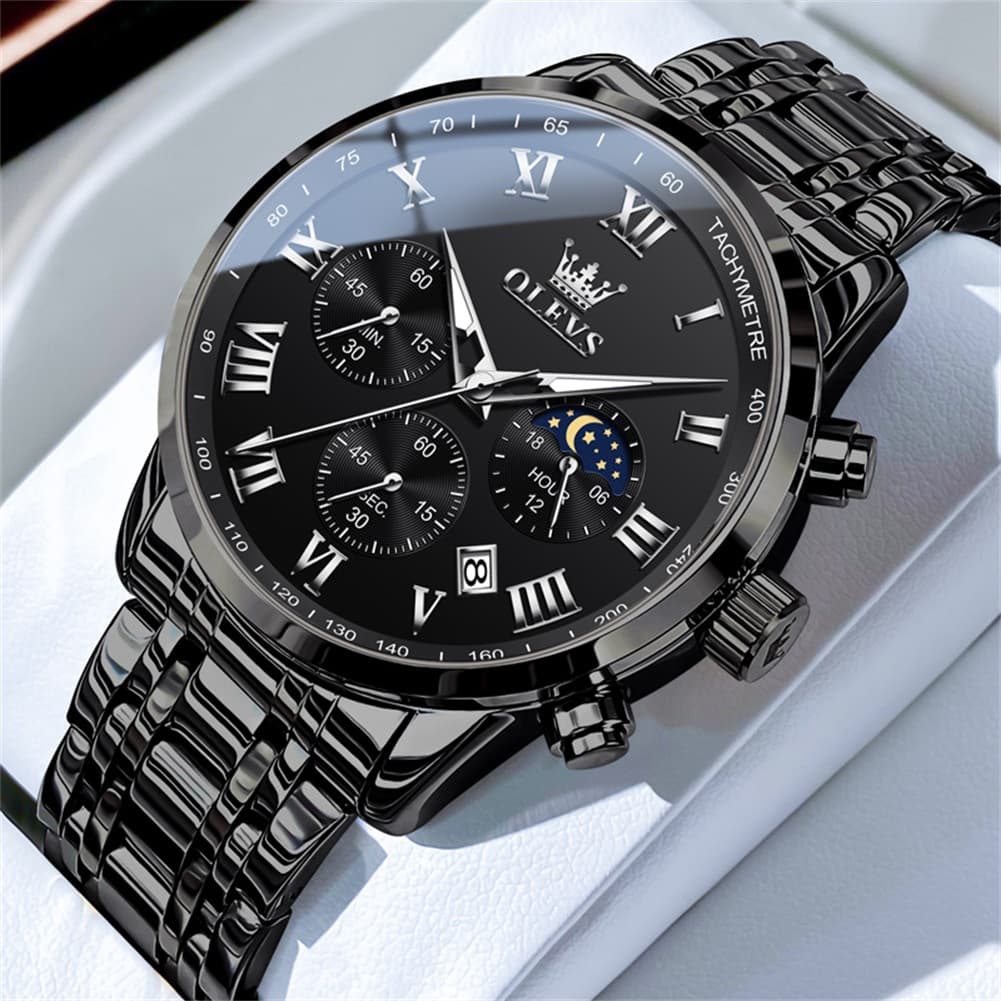 OLEVS Chronograph Moon Phase Dress Watch for Men Stainless Steel 5529
