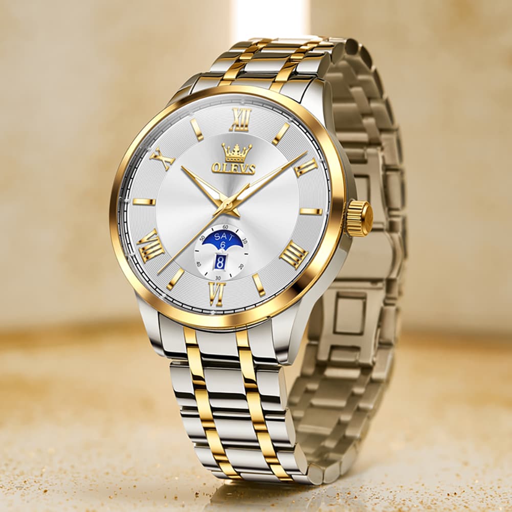 OLEVS 3638 Moon Phase Quartz Steel Watch for Men