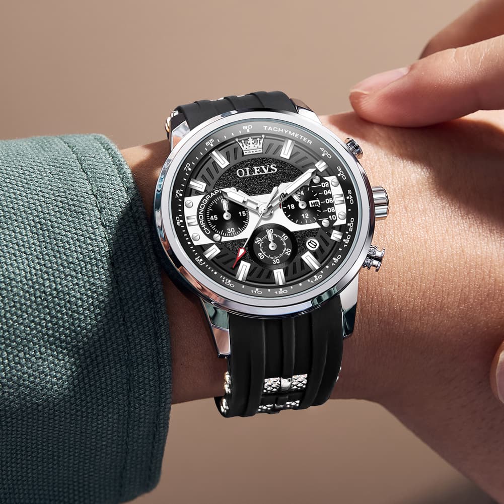 OLEVS 3690 Chronograph Silicone Mens Watch Multifunctional