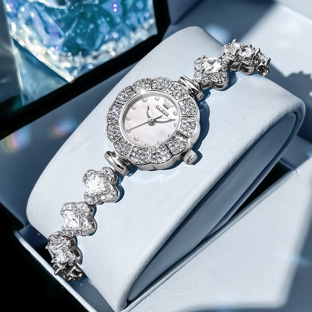 OLEVS 9813 Diamond Petal Bracelet Women Quartz Watch