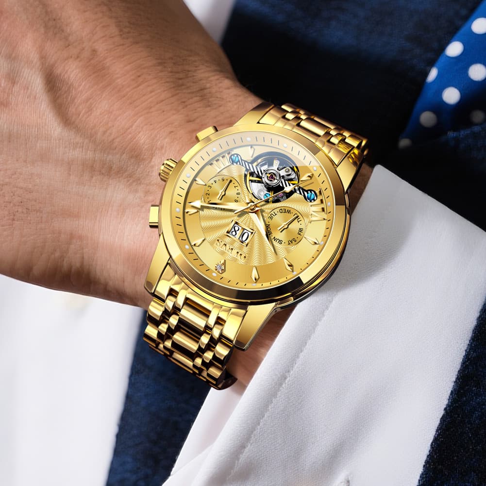 OLEVS Open Heart Multifunction Automatic Mechanical Watch 9965 Big Date for Men