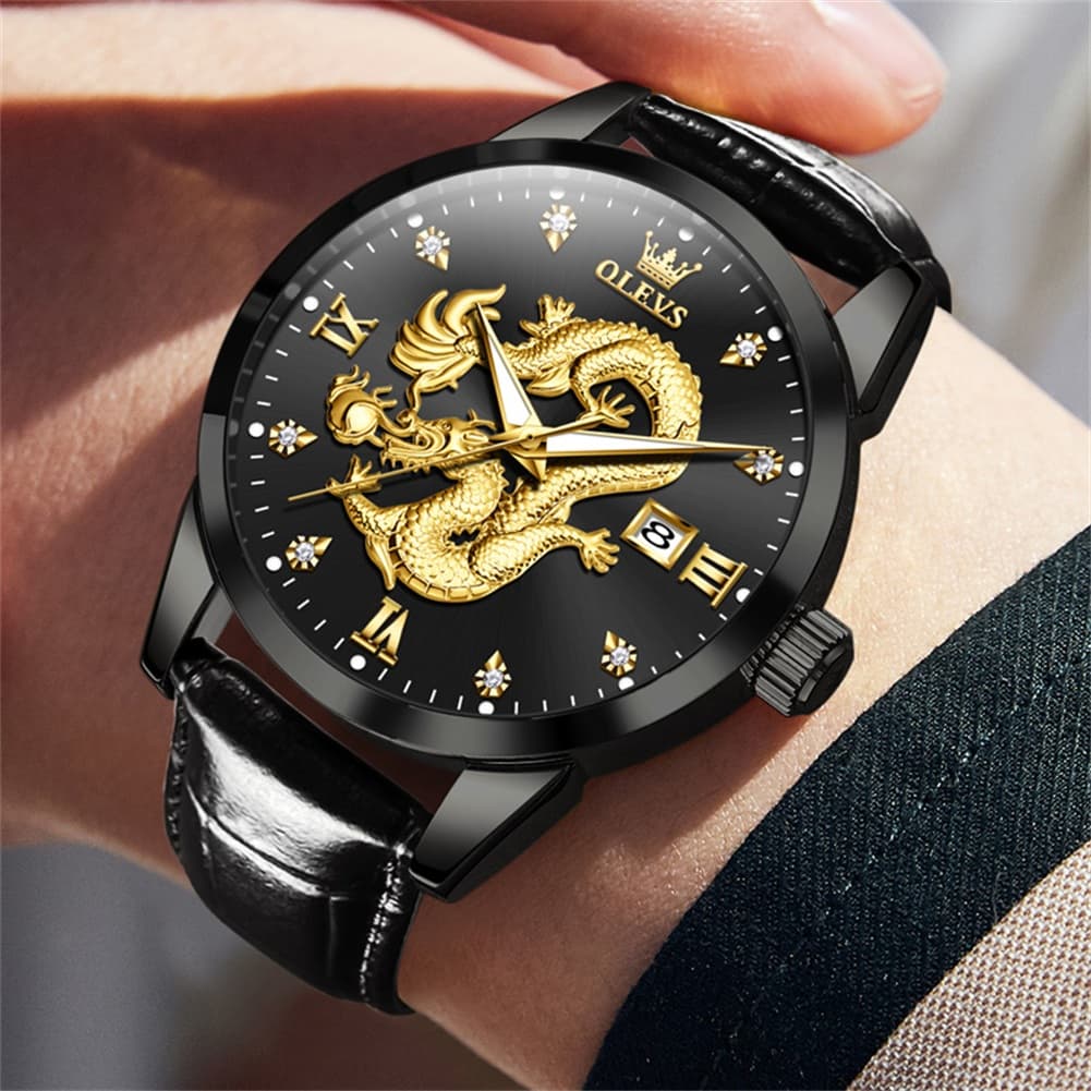 OLEVS 3619 3D Dragon Quartz Watch for Men