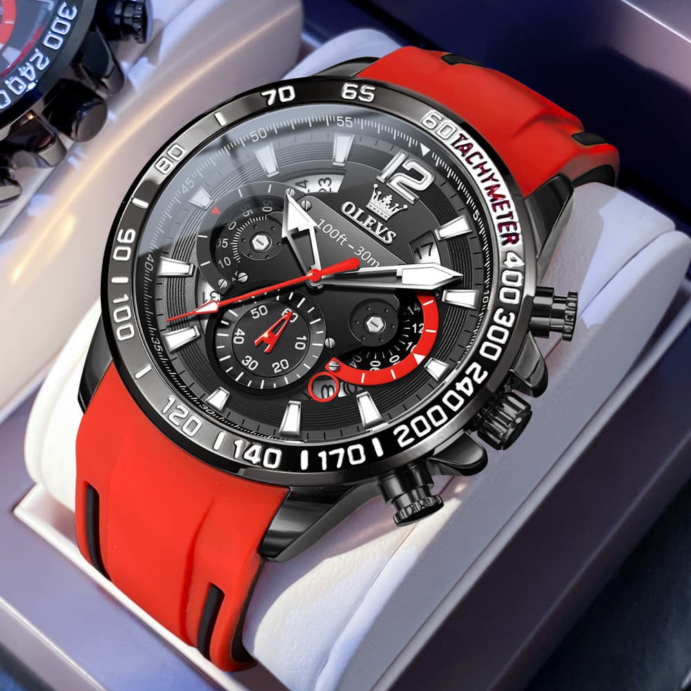 OLEVS 9936 Silicone Strap Racing Chronograph Watch for Men