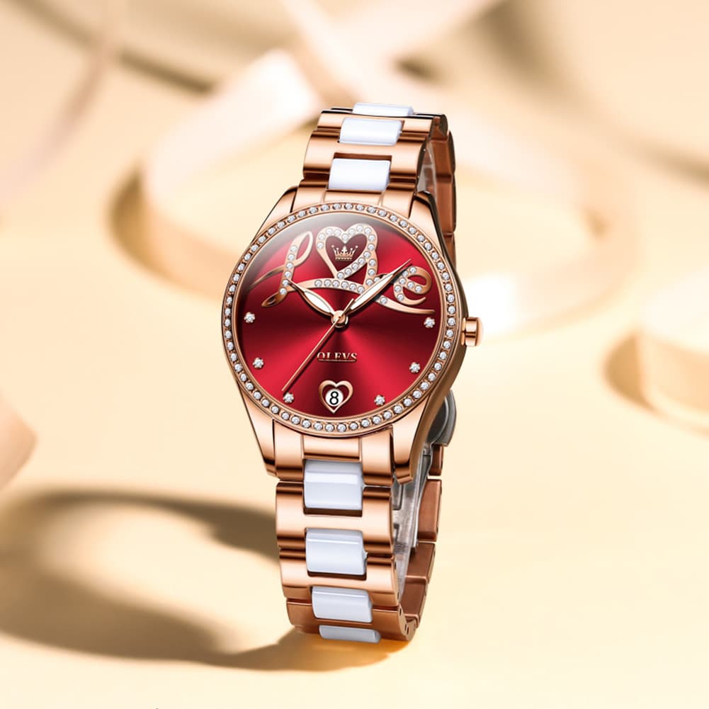 OLEVS 6686 Romantic Love Dial Ceramic Mechanical Watch for Women