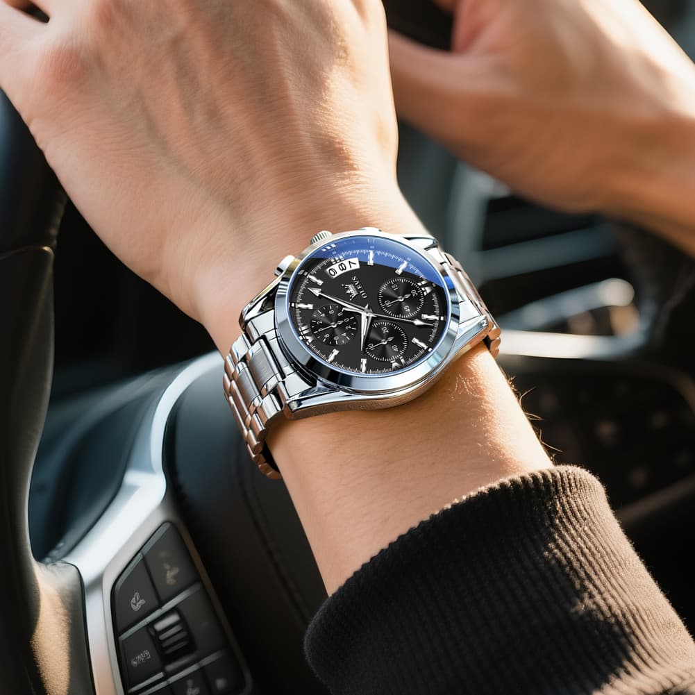 OLEVS 2987 Stainless Steel Chronograph Quartz Watch for Men