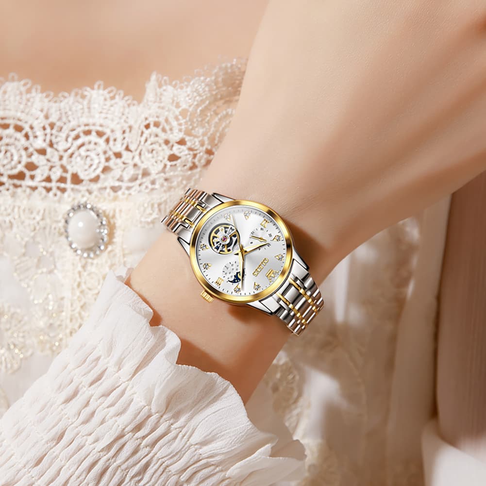 OLEVS 6608 Automatic Mechanical Open Heart Watch for Women