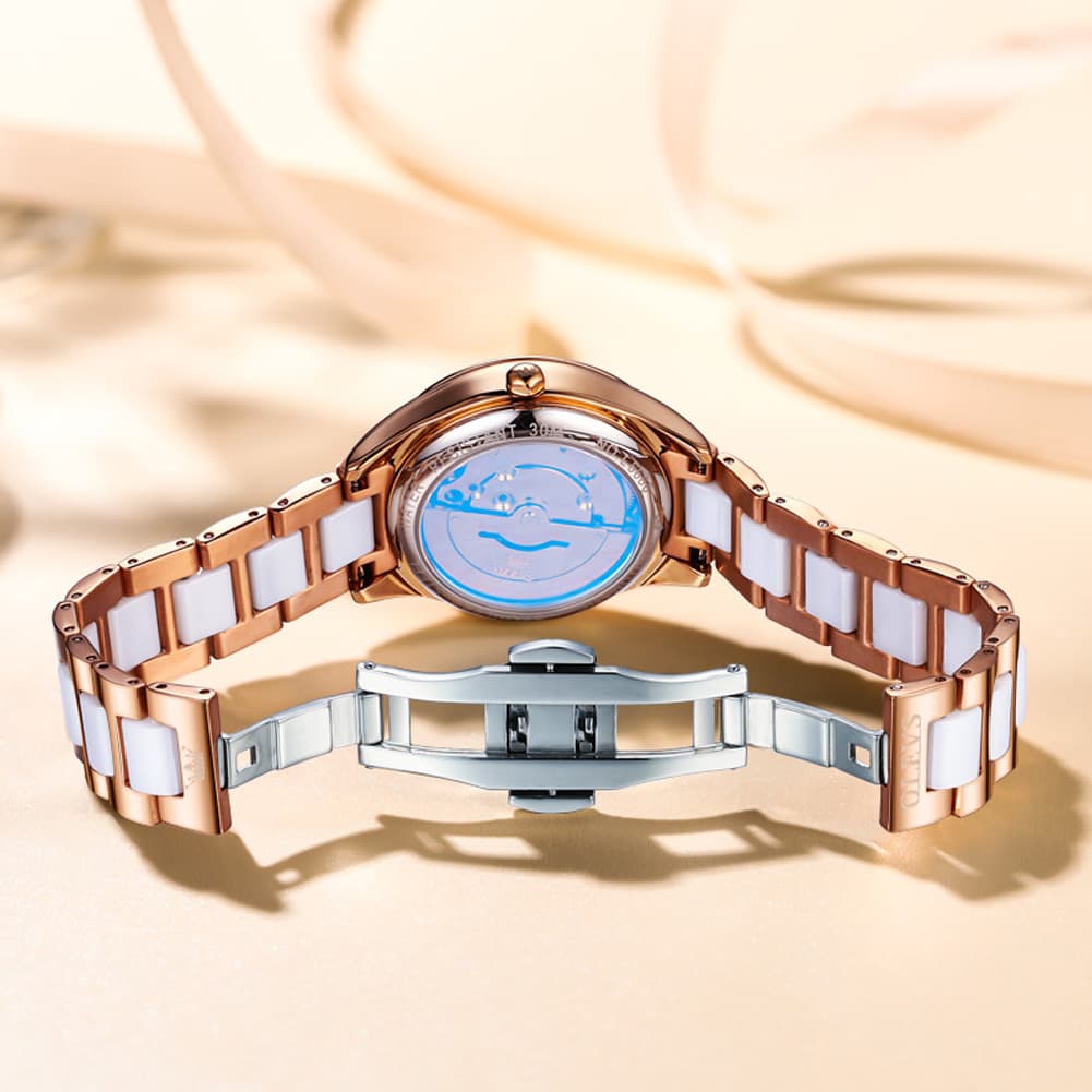 OLEVS 6686 Romantic Love Dial Ceramic Mechanical Watch for Women