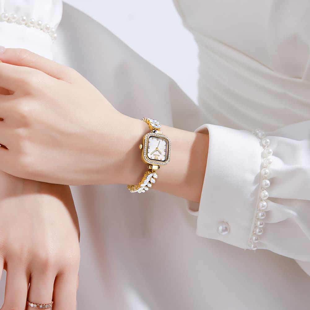 OLEVS 9987 Mermaid Crystal Bracelet Square Watch for Women