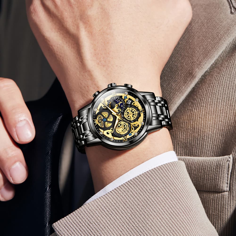 OLEVS 9947 Hollow Skeleton Chronograph Steel Watch for Men