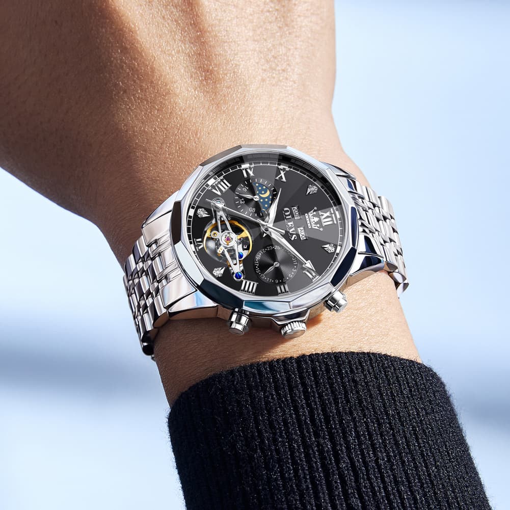 OLEVS 6620 Skeleton Moon Phase Mechanical Watch for Men