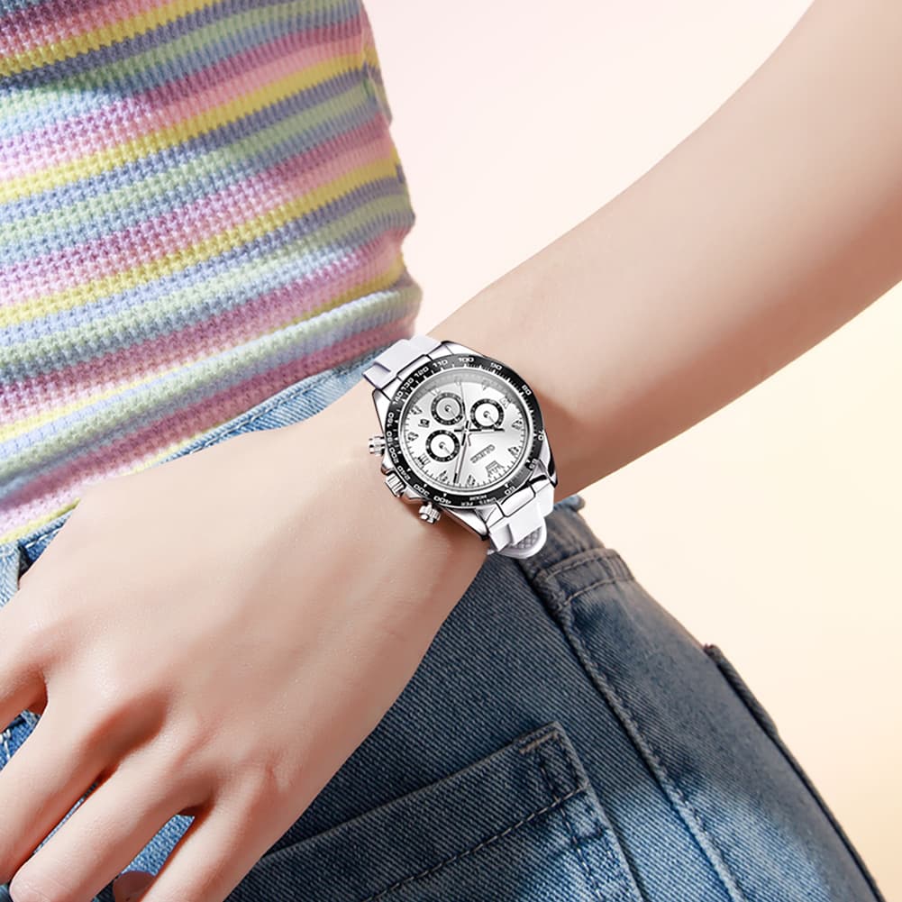 OLEVS Women Chronograph Watch Silicone Sport Strap Date Quartz 5618