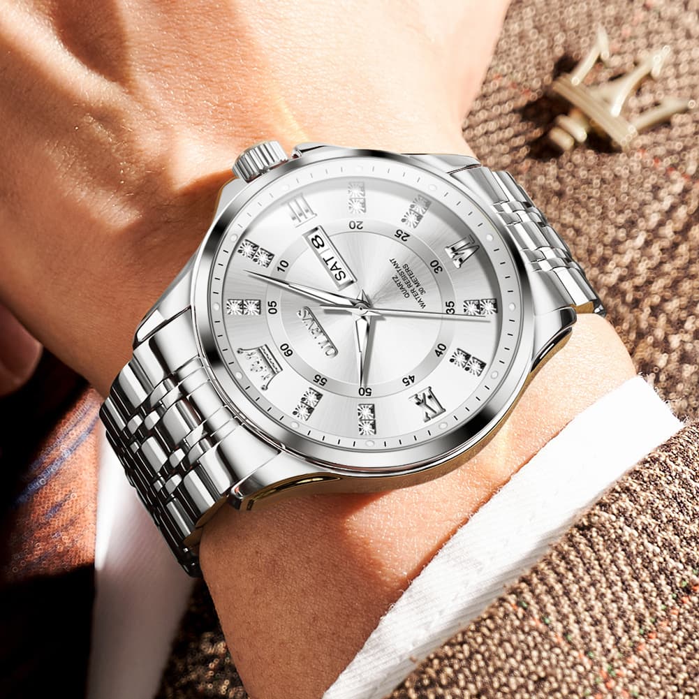 OLEVS 3620 Classic Diamond Quartz Steel Watch for Men