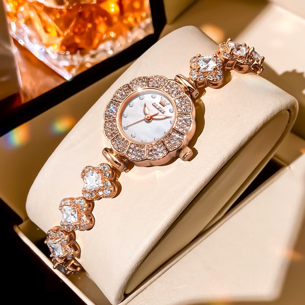 OLEVS 9813 Diamond Petal Bracelet Women Quartz Watch