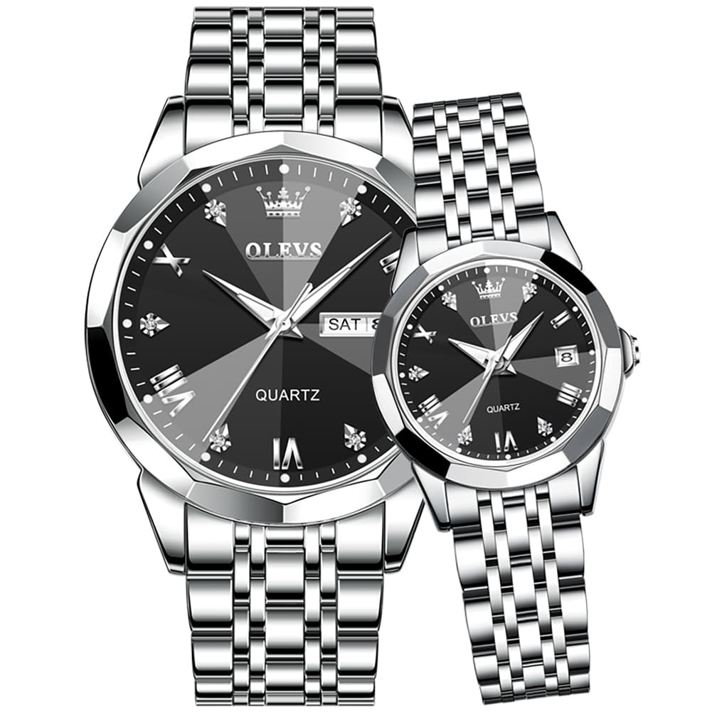 OLEVS 9931 Diamond Stainless Steel Couple Watch Set