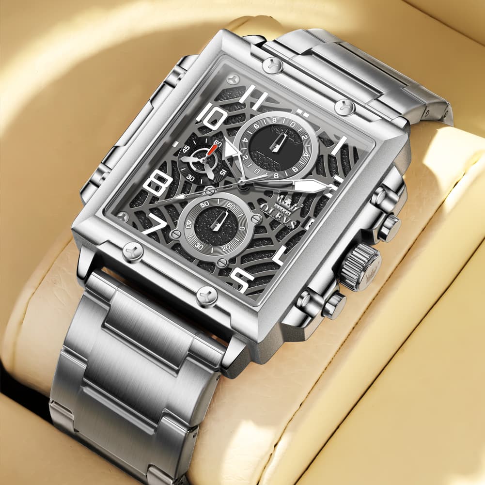 OLEVS 2958 Square Skeleton Chronograph Watch for Men
