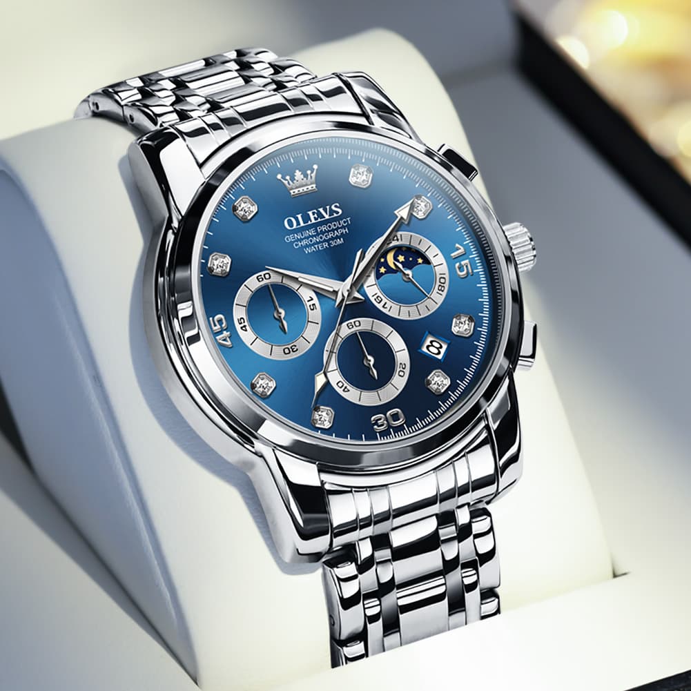 OLEVS 2889 Steel Chronograph Moon Phase Watch for Men