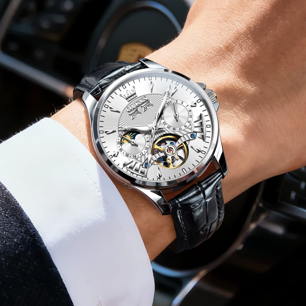 OLEVS 7103 Open Heart Leather Automatic Watch For Men