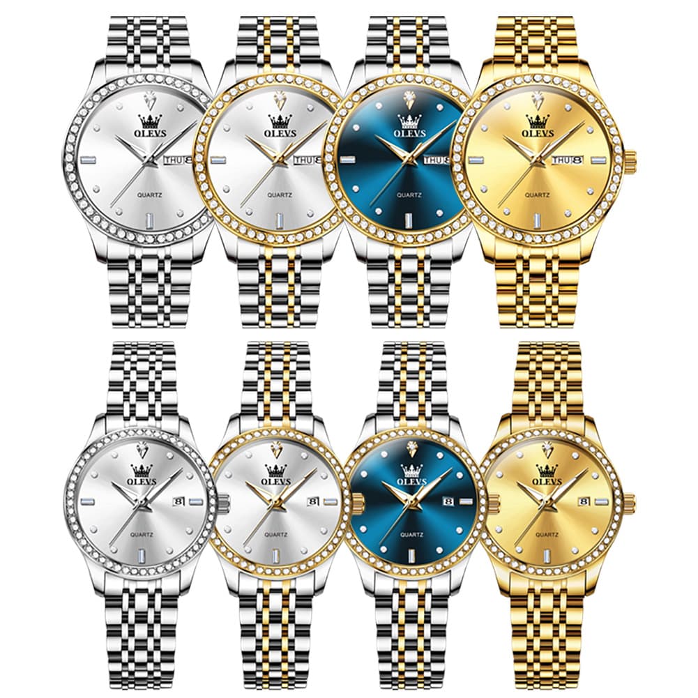 OLEVS 3625N Diamond Bezel Quartz Couple Watches Set