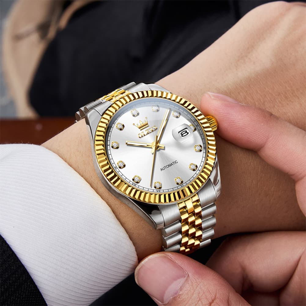 OLEVS 6743 Fluted Bezel Diamond Mechanical Watch for Men