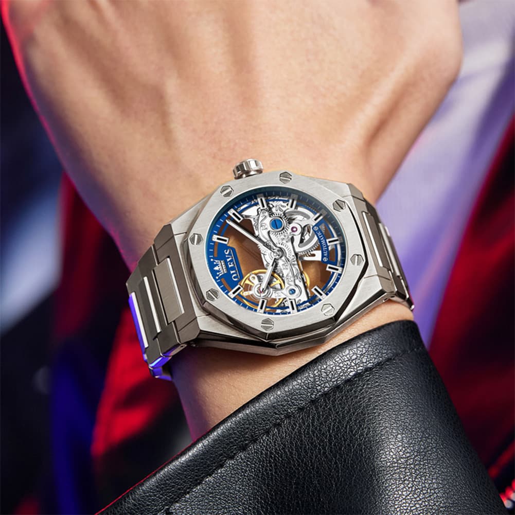 OLEVS 6742 Octagonal Skeleton Mechanical Watch for Men