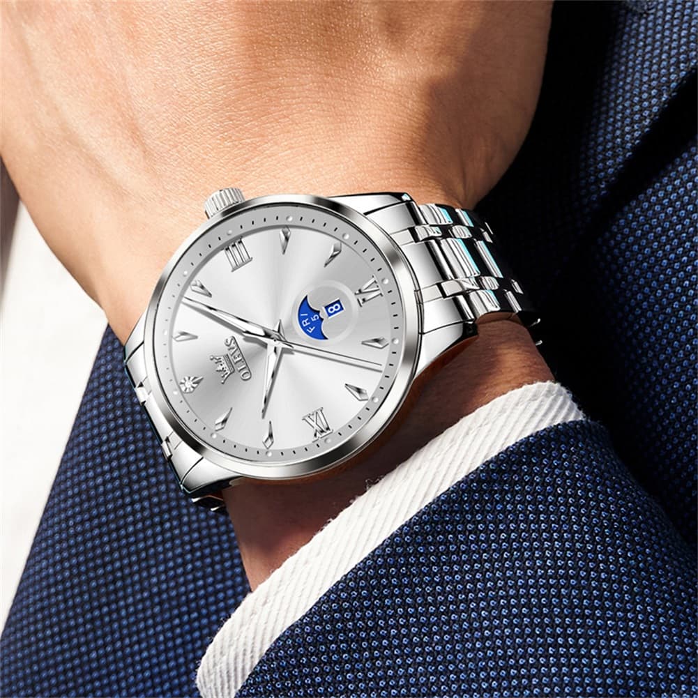 OLEVS 3646 Diamond Mirror Calendar Quartz Watch for Men