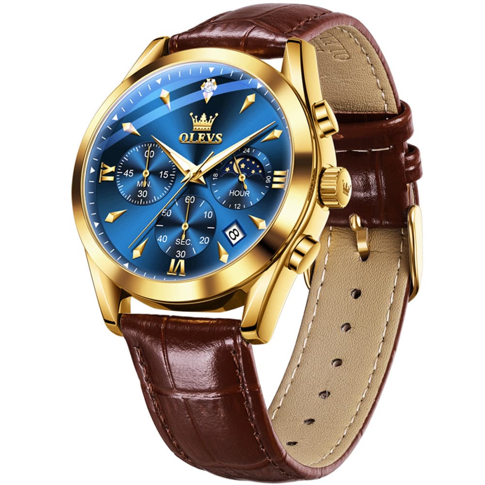 OLEVS 3609 Multifunction Leather Quartz Watch for Men