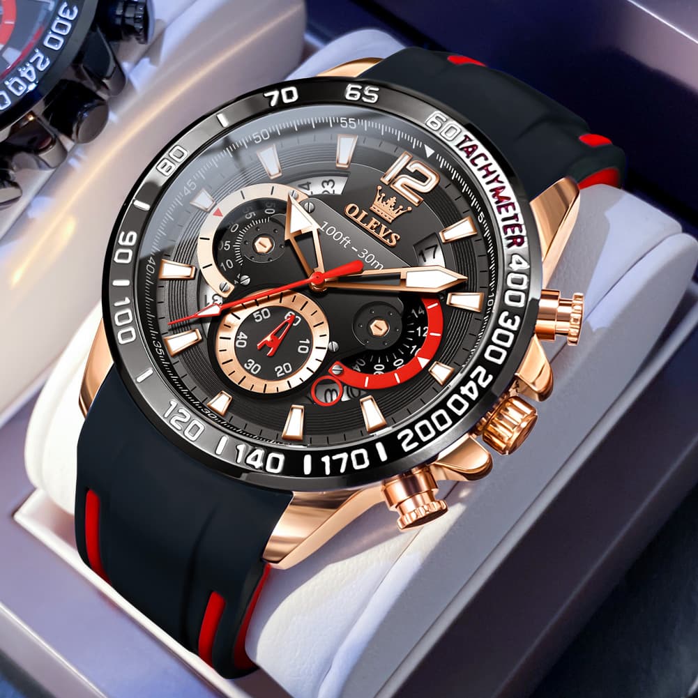 OLEVS 9936 Silicone Strap Racing Chronograph Watch for Men