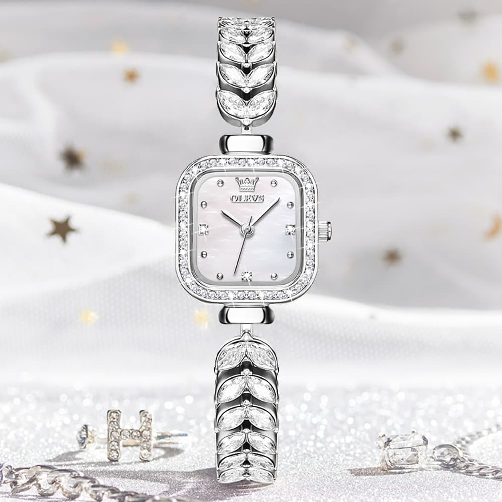OLEVS 9987 Mermaid Crystal Bracelet Square Watch for Women